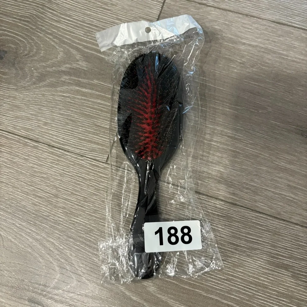 NWT Black Oval Boar Soft‎ Bristles Hair Brush Nylon Pins Styling Profession
